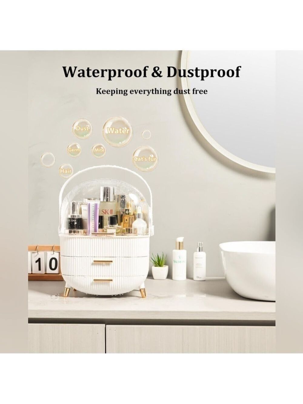 Makeup Organizer, Portable Countertop Display Case with Cover and Drawers New - Picture 6 of 8